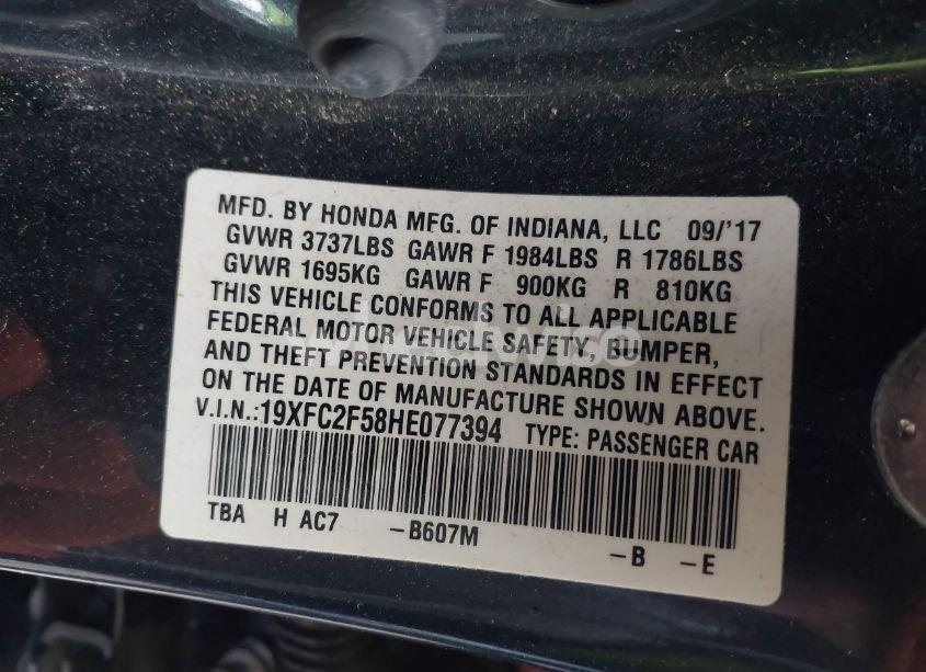 Photo 9 of 2017 Honda Civic LX (VIN 19XFC2F58HE077394)