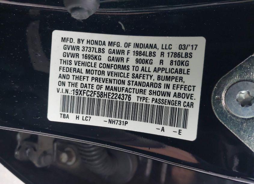 Photo 9 of 2017 Honda Civic LX (VIN 19XFC2F58HE224376)