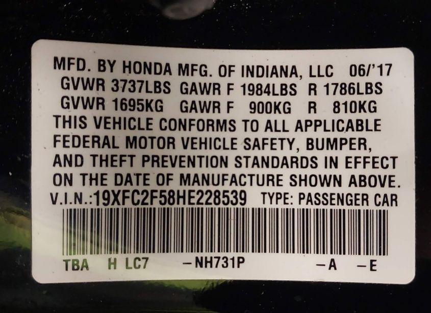 Photo 9 of 2017 Honda Civic LX (VIN 19XFC2F58HE228539)