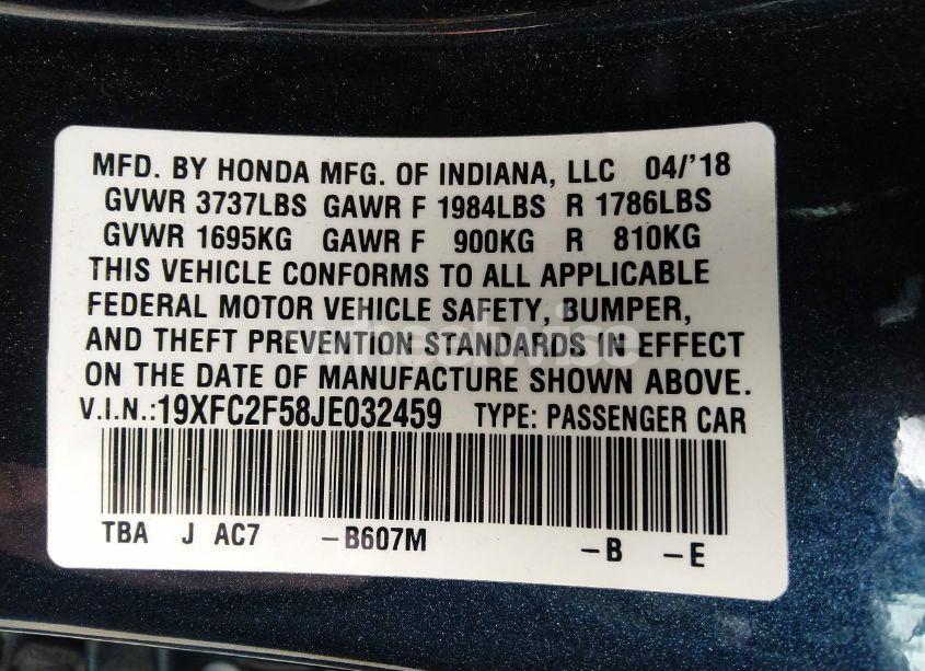 Photo 9 of 2018 Honda Civic LX (VIN 19XFC2F58JE032459)