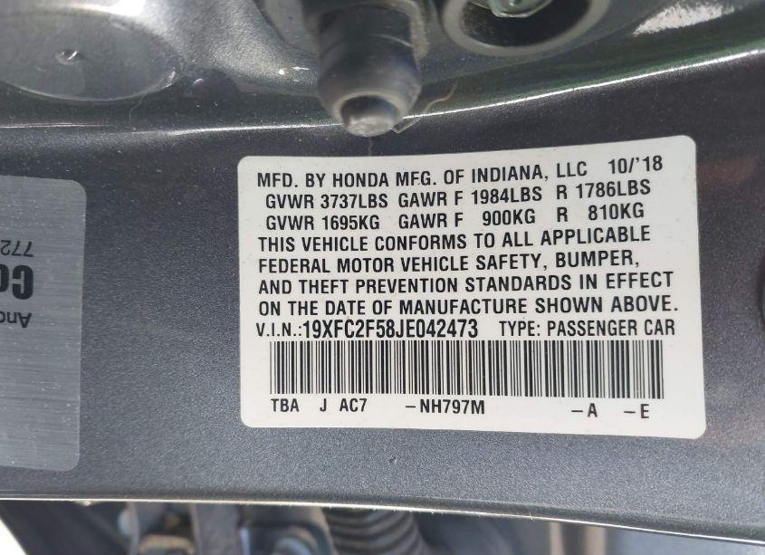 Photo 9 of 2018 Honda Civic LX (VIN 19XFC2F58JE042473)