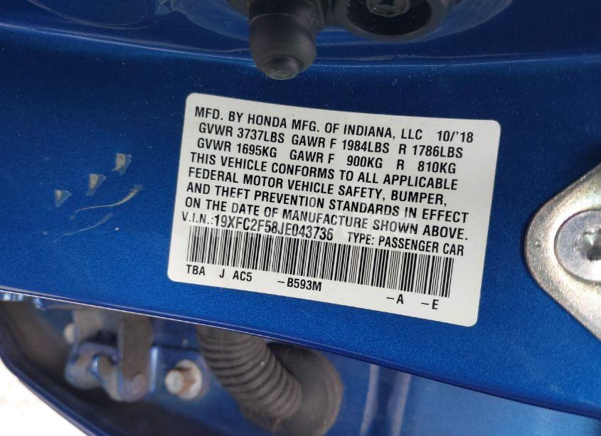 Photo 9 of 2018 Honda Civic LX (VIN 19XFC2F58JE043736)