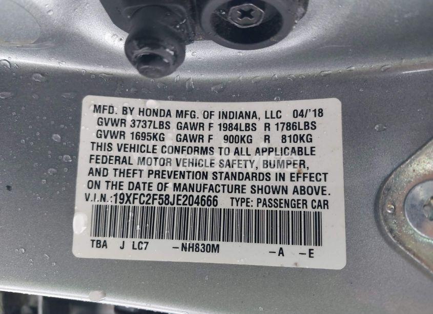 Photo 9 of 2018 Honda Civic LX (VIN 19XFC2F58JE204666)