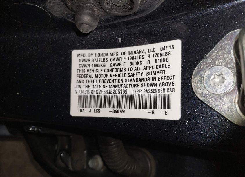 Photo 9 of 2018 Honda Civic LX (VIN 19XFC2F58JE205199)