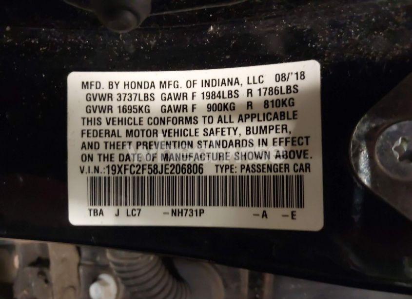 Photo 9 of 2018 Honda Civic LX (VIN 19XFC2F58JE206806)