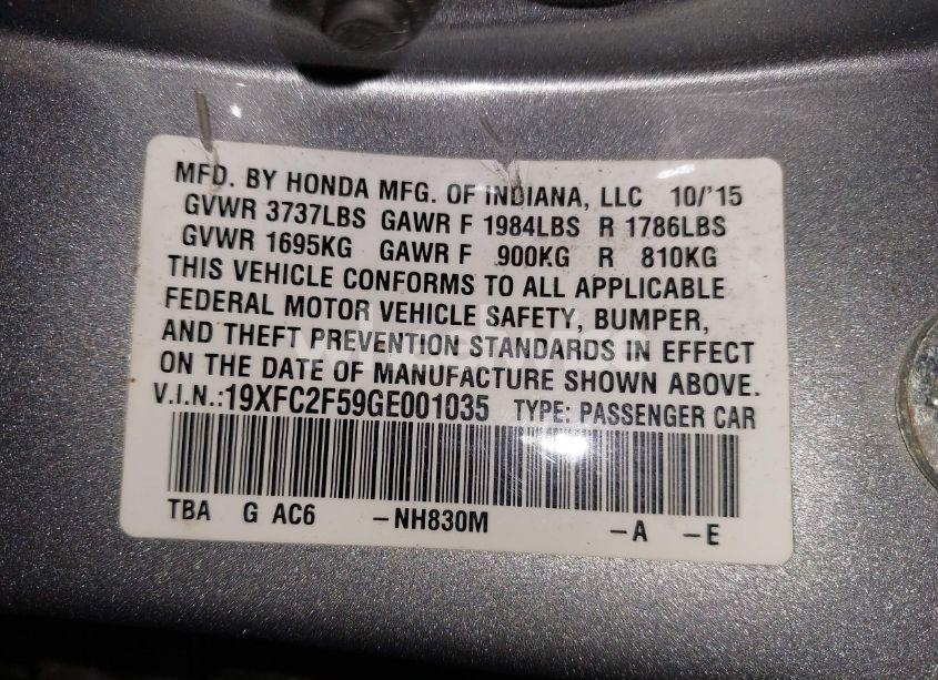 Photo 9 of 2016 Honda Civic LX (VIN 19XFC2F59GE001035)