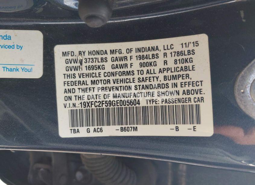 Photo 9 of 2016 Honda Civic LX (VIN 19XFC2F59GE005604)
