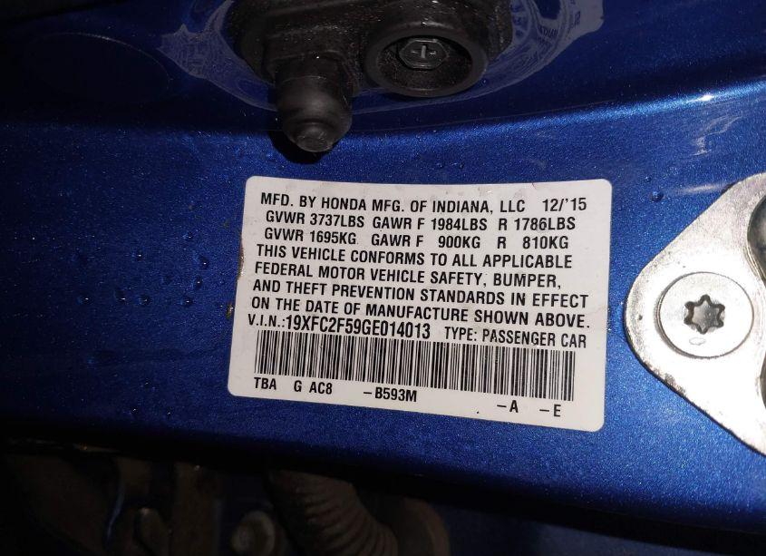 Photo 9 of 2016 Honda Civic LX (VIN 19XFC2F59GE014013)