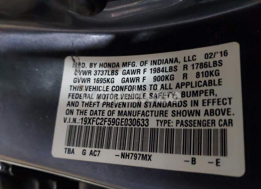 Photo 9 of 2016 Honda Civic LX (VIN 19XFC2F59GE030633)