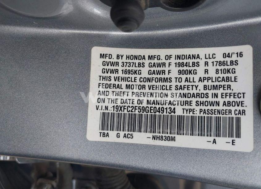 Photo 9 of 2016 Honda Civic LX (VIN 19XFC2F59GE049134)