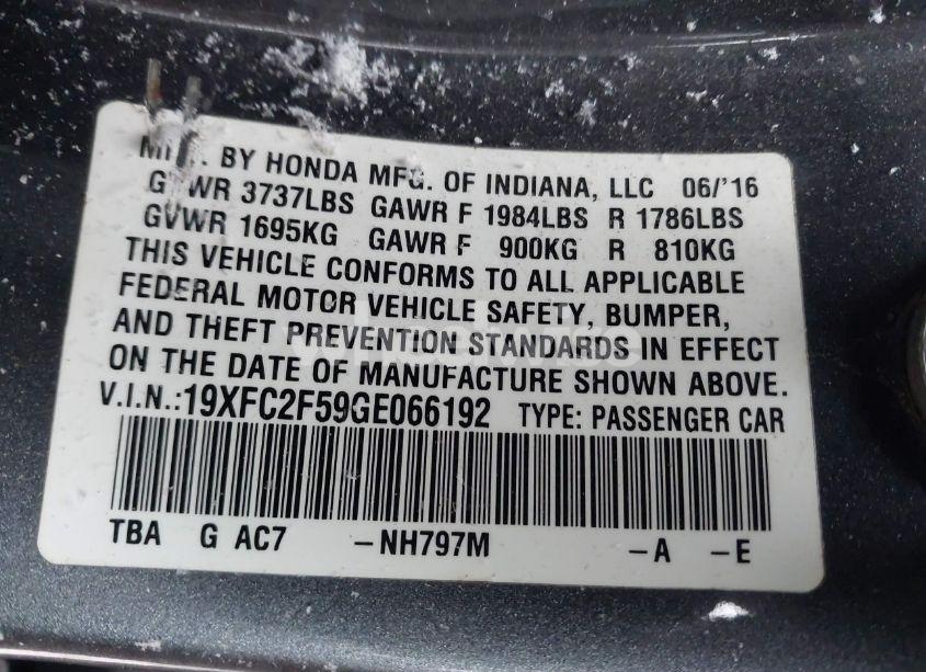 Photo 9 of 2016 Honda Civic LX (VIN 19XFC2F59GE066192)