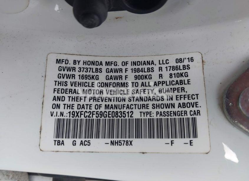 Photo 9 of 2016 Honda Civic LX (VIN 19XFC2F59GE083512)