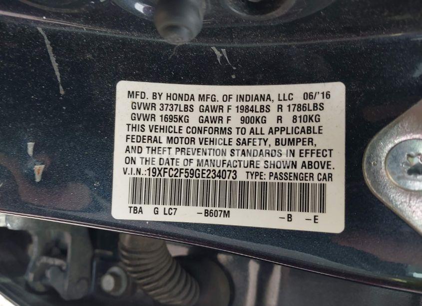 Photo 9 of 2016 Honda Civic LX (VIN 19XFC2F59GE234073)