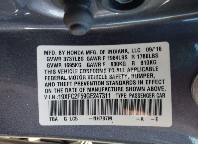 Photo 9 of 2016 Honda Civic LX (VIN 19XFC2F59GE247311)