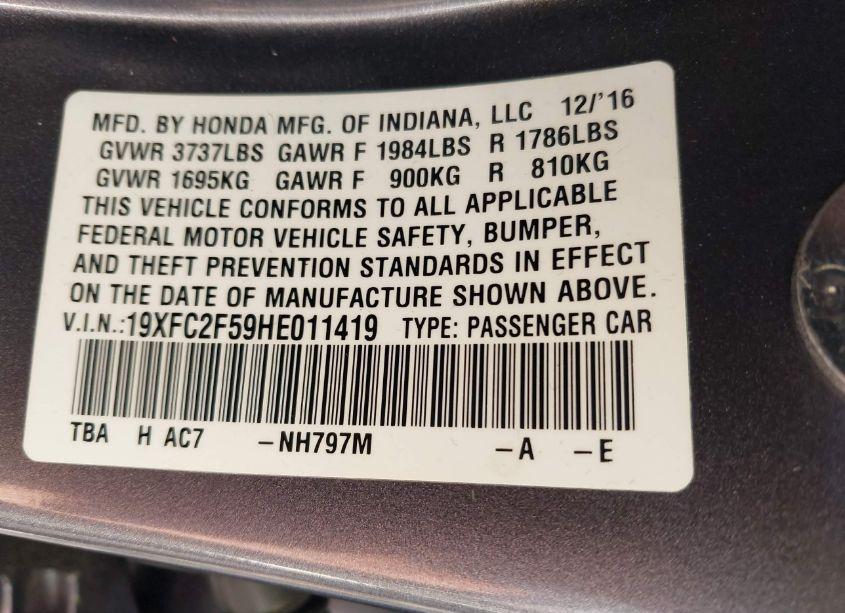 Photo 9 of 2017 Honda Civic LX (VIN 19XFC2F59HE011419)