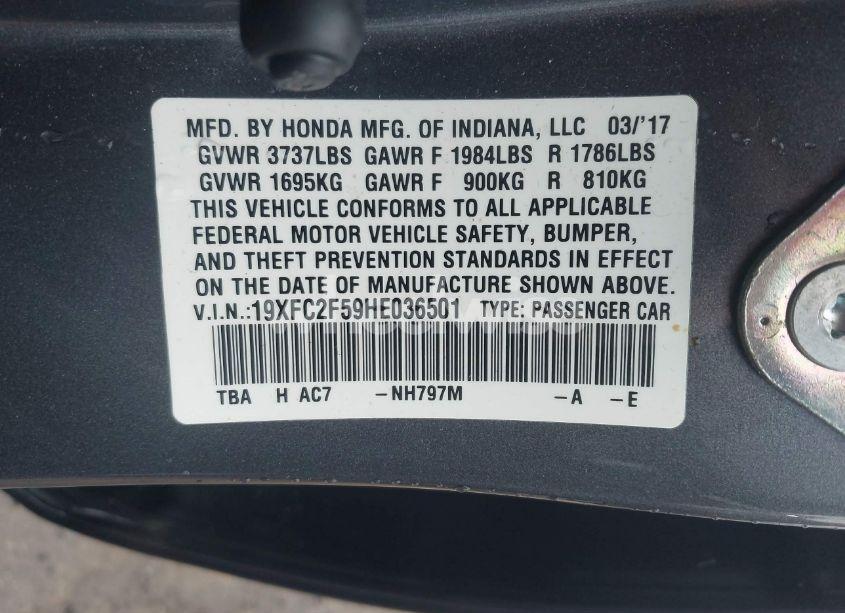 Photo 9 of 2017 Honda Civic LX (VIN 19XFC2F59HE036501)
