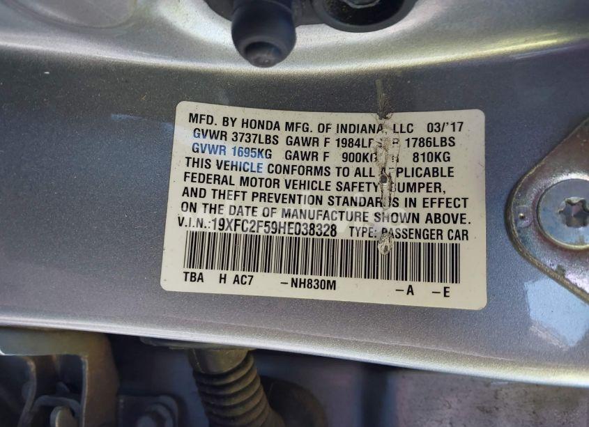 Photo 9 of 2017 Honda Civic LX (VIN 19XFC2F59HE038328)