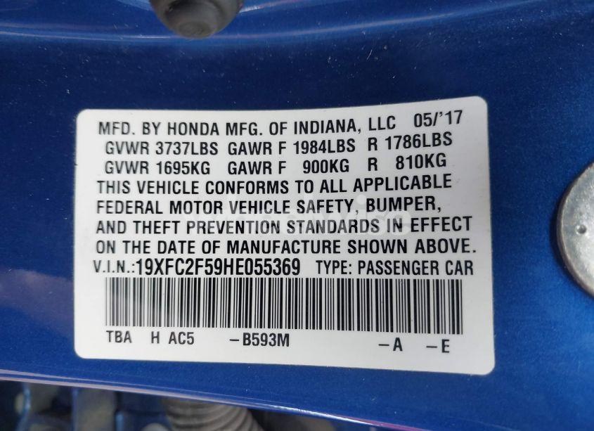 Photo 9 of 2017 Honda Civic LX (VIN 19XFC2F59HE055369)