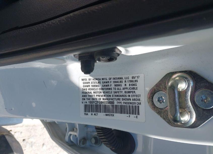 Photo 9 of 2017 Honda Civic LX (VIN 19XFC2F59HE058000)