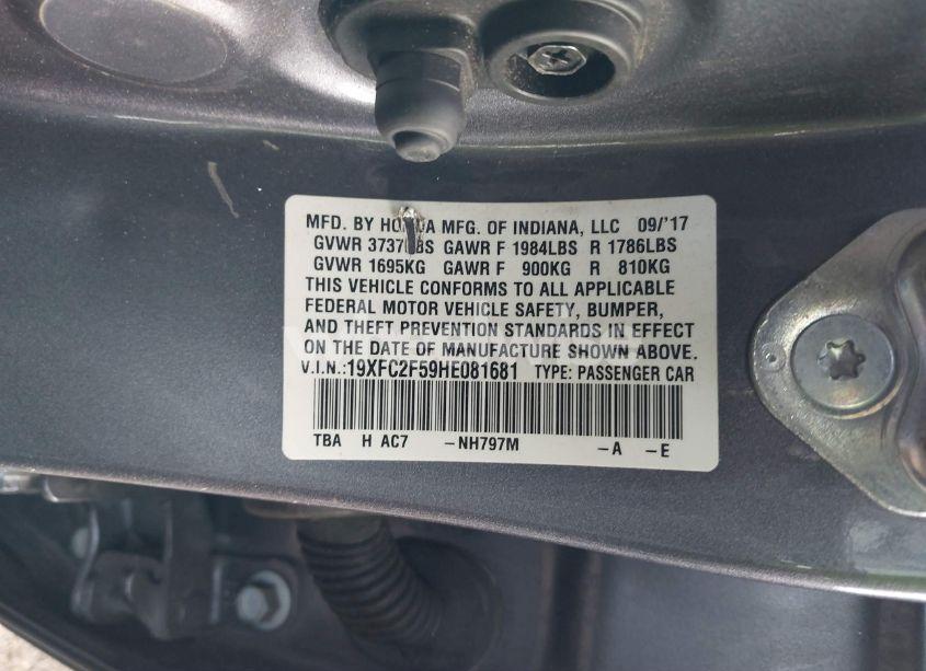 Photo 9 of 2017 Honda Civic LX (VIN 19XFC2F59HE081681)