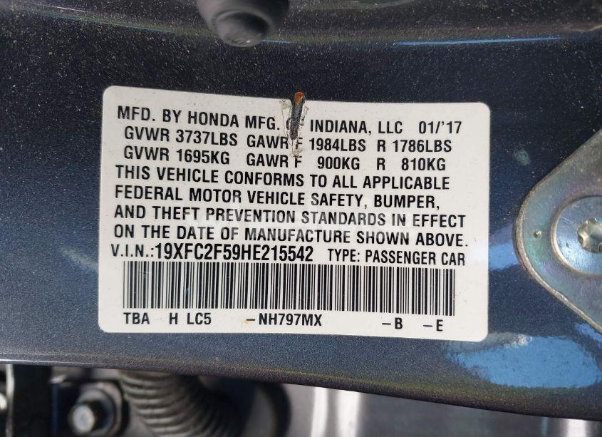 Photo 9 of 2017 Honda Civic LX (VIN 19XFC2F59HE215542)