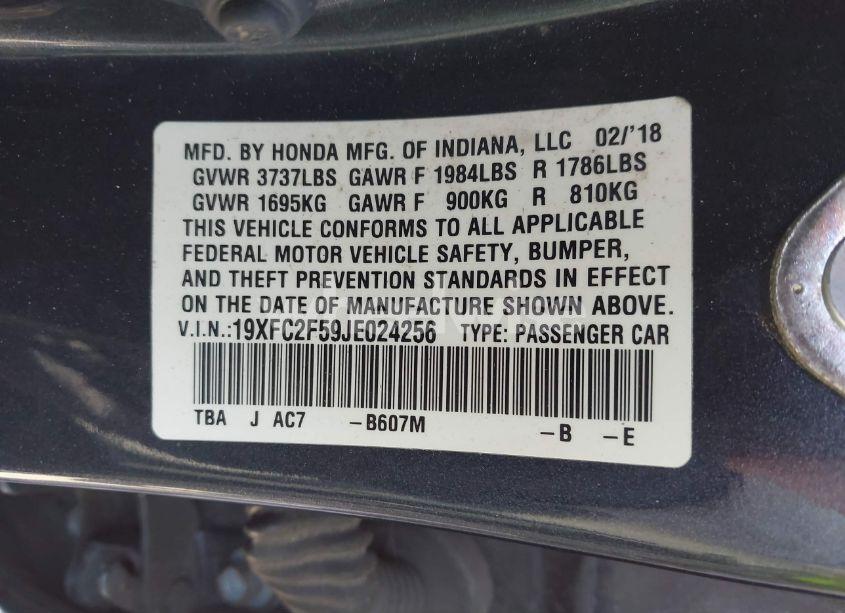 Photo 9 of 2018 Honda Civic LX (VIN 19XFC2F59JE024256)
