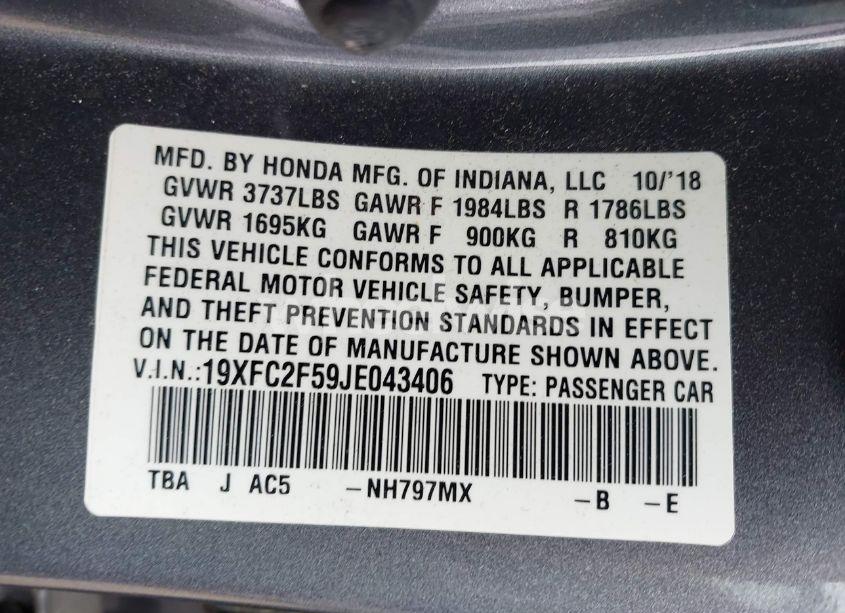 Photo 9 of 2018 Honda Civic LX (VIN 19XFC2F59JE043406)