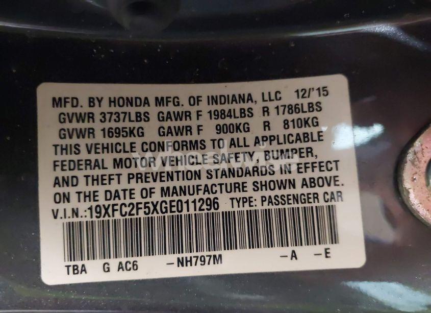Photo 9 of 2016 Honda Civic LX (VIN 19XFC2F5XGE011296)