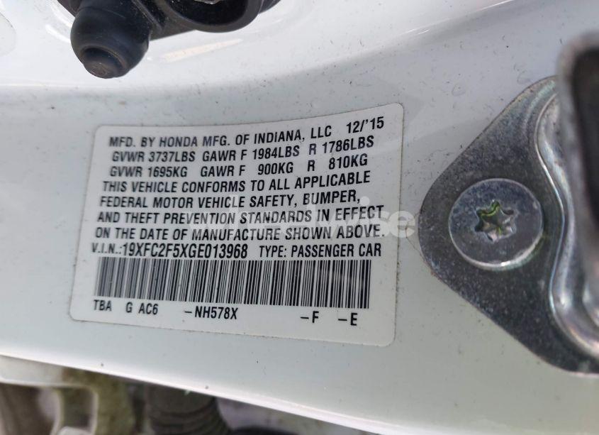 Photo 9 of 2016 Honda Civic LX (VIN 19XFC2F5XGE013968)