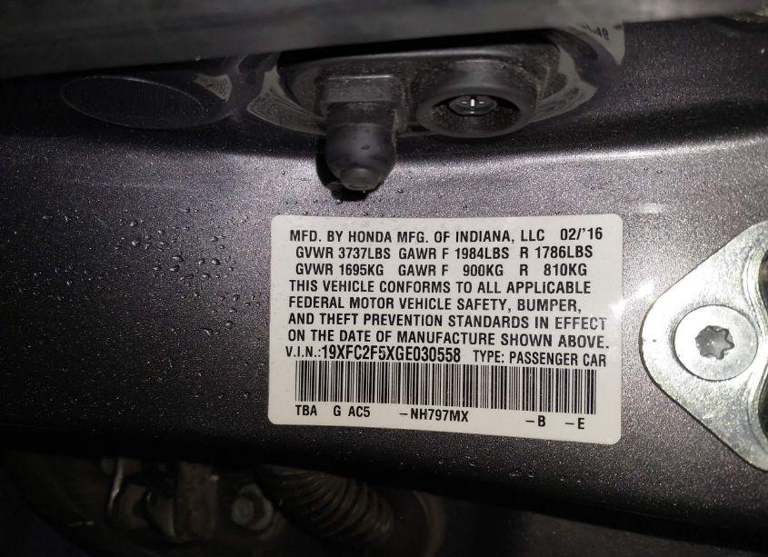 Photo 9 of 2016 Honda Civic LX (VIN 19XFC2F5XGE030558)