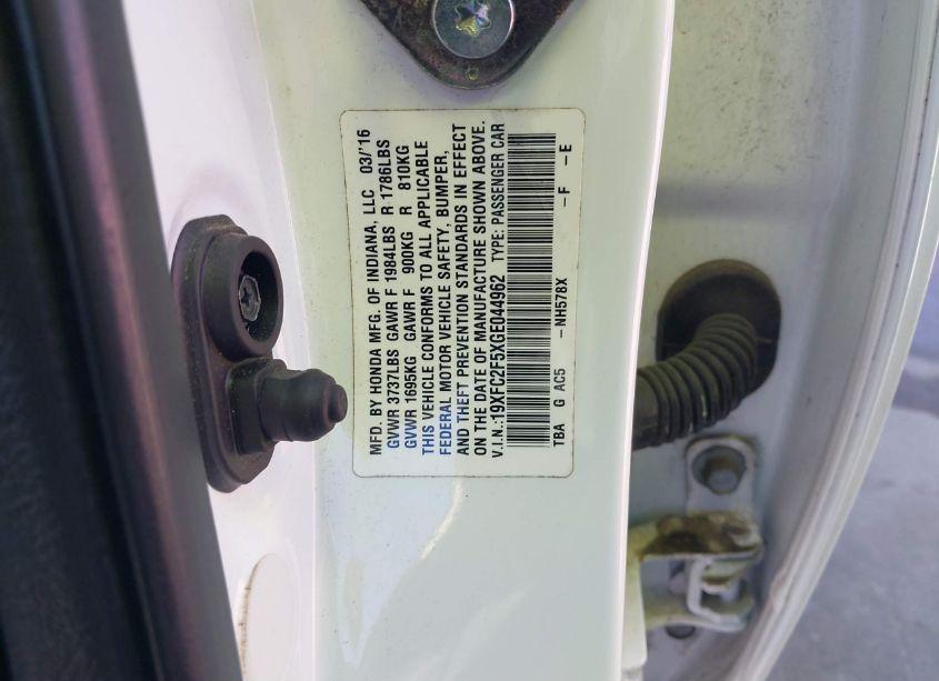 Photo 9 of 2016 Honda Civic LX (VIN 19XFC2F5XGE044962)