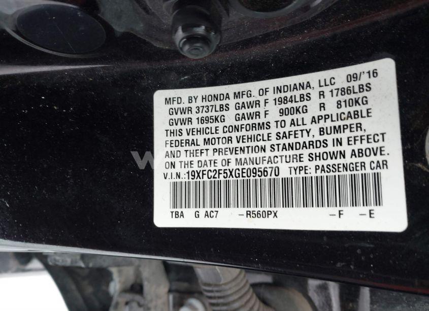 Photo 9 of 2016 Honda Civic LX (VIN 19XFC2F5XGE095670)