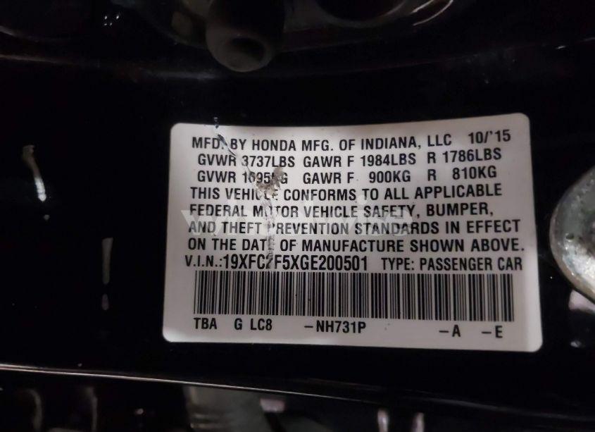 Photo 9 of 2016 Honda Civic LX (VIN 19XFC2F5XGE200501)