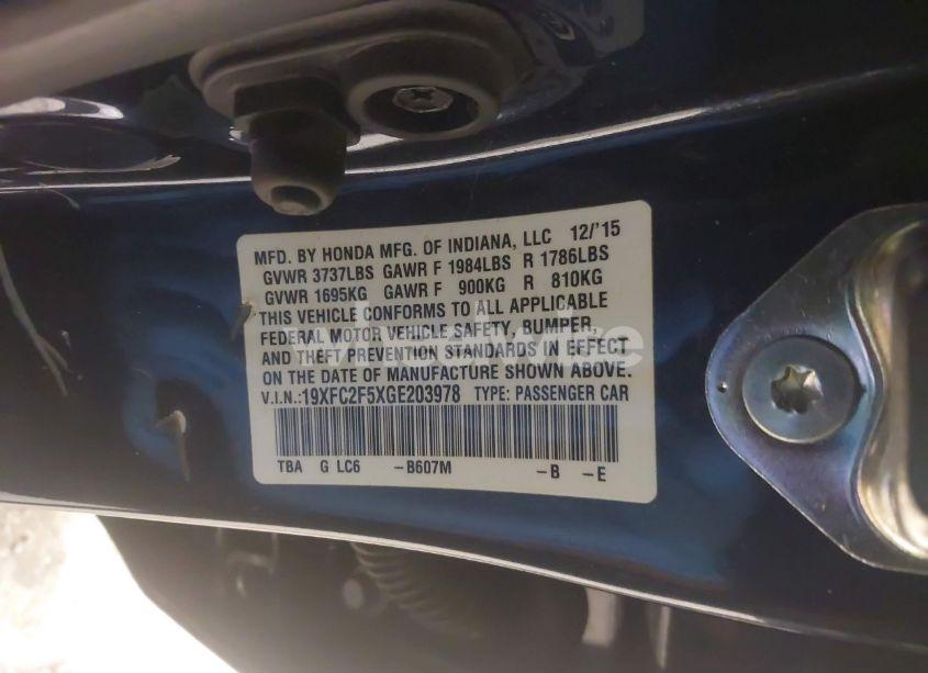 Photo 9 of 2016 Honda Civic LX (VIN 19XFC2F5XGE203978)