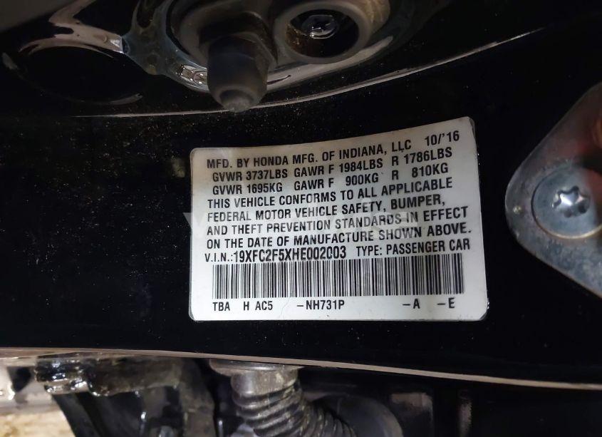 Photo 9 of 2017 Honda Civic LX (VIN 19XFC2F5XHE002003)