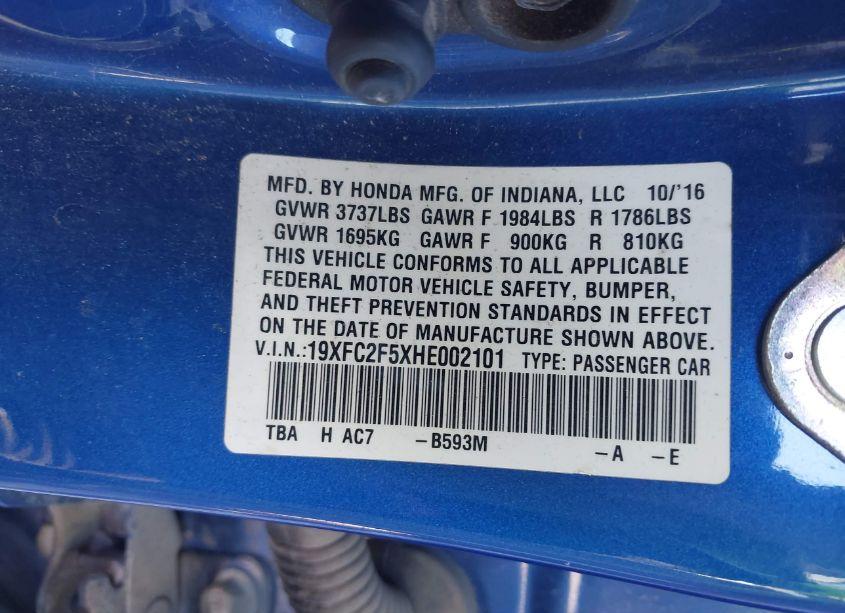 Photo 9 of 2017 Honda Civic LX (VIN 19XFC2F5XHE002101)
