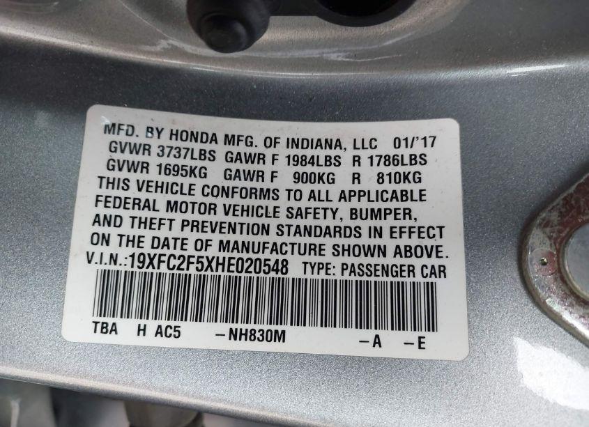 Photo 9 of 2017 Honda Civic LX (VIN 19XFC2F5XHE020548)