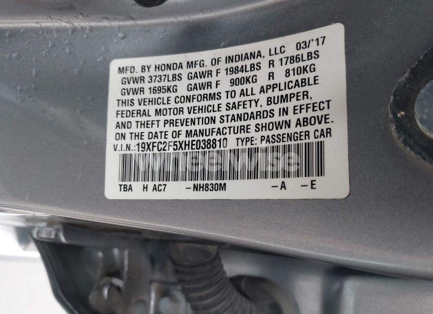 Photo 9 of 2017 Honda Civic LX (VIN 19XFC2F5XHE038810)