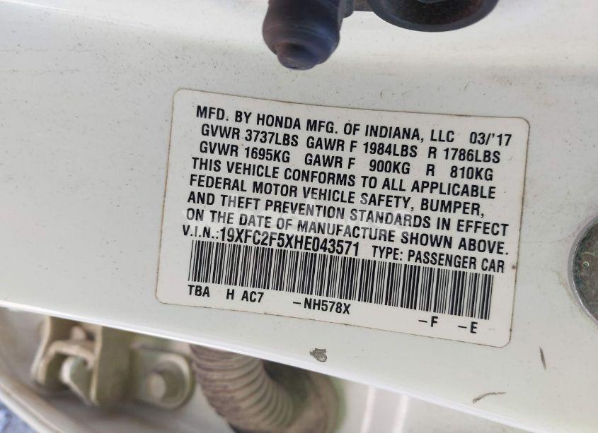 Photo 9 of 2017 Honda Civic LX (VIN 19XFC2F5XHE043571)