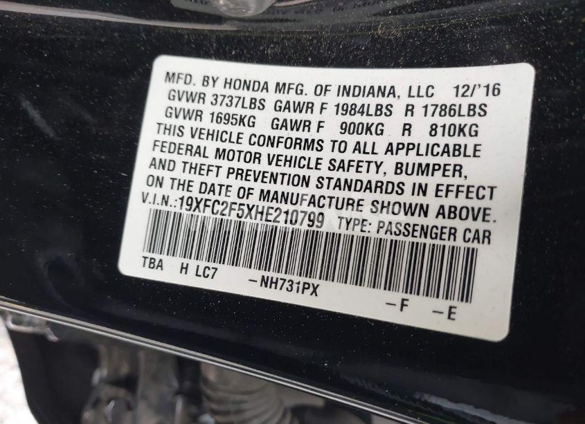 Photo 9 of 2017 Honda Civic LX (VIN 19XFC2F5XHE210799)