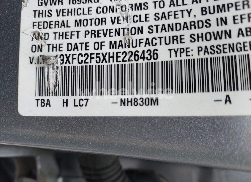 Photo 9 of 2017 Honda Civic LX (VIN 19XFC2F5XHE226436)