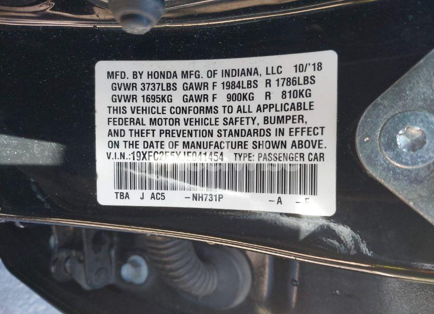 Photo 9 of 2018 Honda Civic LX (VIN 19XFC2F5XJE041454)