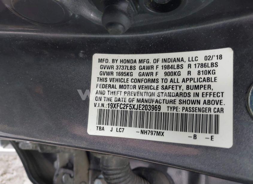 Photo 9 of 2018 Honda Civic LX (VIN 19XFC2F5XJE203969)