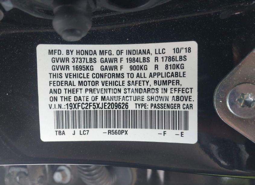 Photo 9 of 2018 Honda Civic LX (VIN 19XFC2F5XJE209626)
