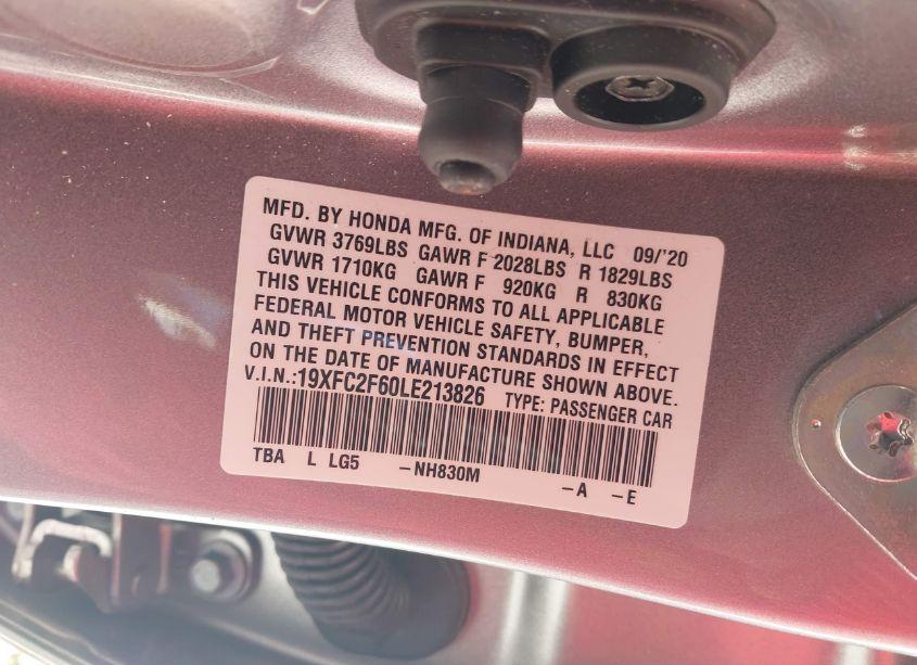 Photo 9 of 2020 Honda Civic LX (VIN 19XFC2F60LE213826)