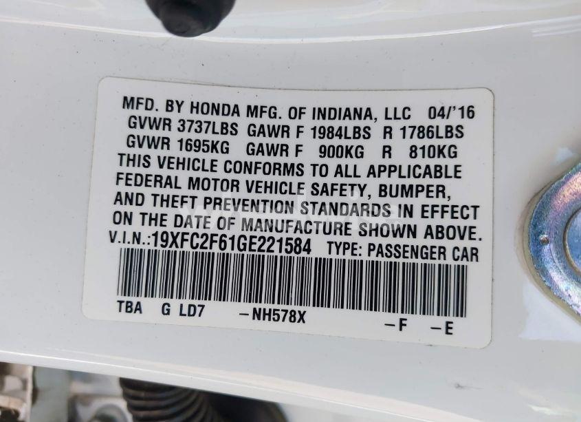 Photo 9 of 2016 Honda Civic LX (VIN 19XFC2F61GE221584)