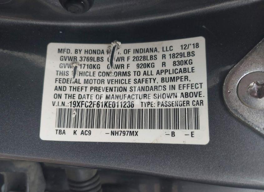 Photo 9 of 2019 Honda Civic LX (VIN 19XFC2F61KE011236)