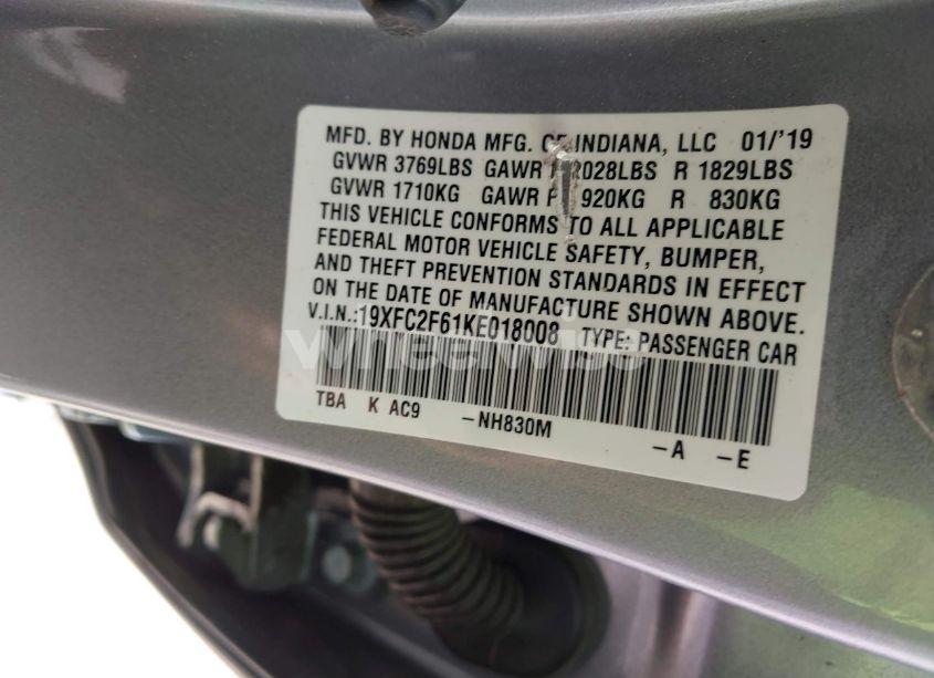 Photo 9 of 2019 Honda Civic LX (VIN 19XFC2F61KE018008)