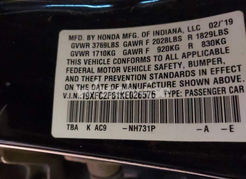 Photo 9 of 2019 Honda Civic LX (VIN 19XFC2F61KE026576)