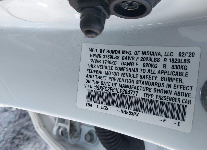 Photo 9 of 2020 Honda Civic LX (VIN 19XFC2F61LE204777)